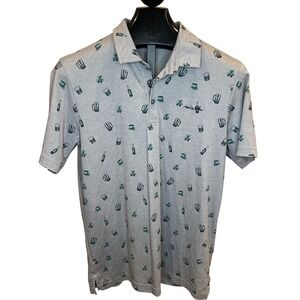 Travis Mathew‎ Men's Gray Short Sleeve Polo Shirt Beverage Drink Print Size M